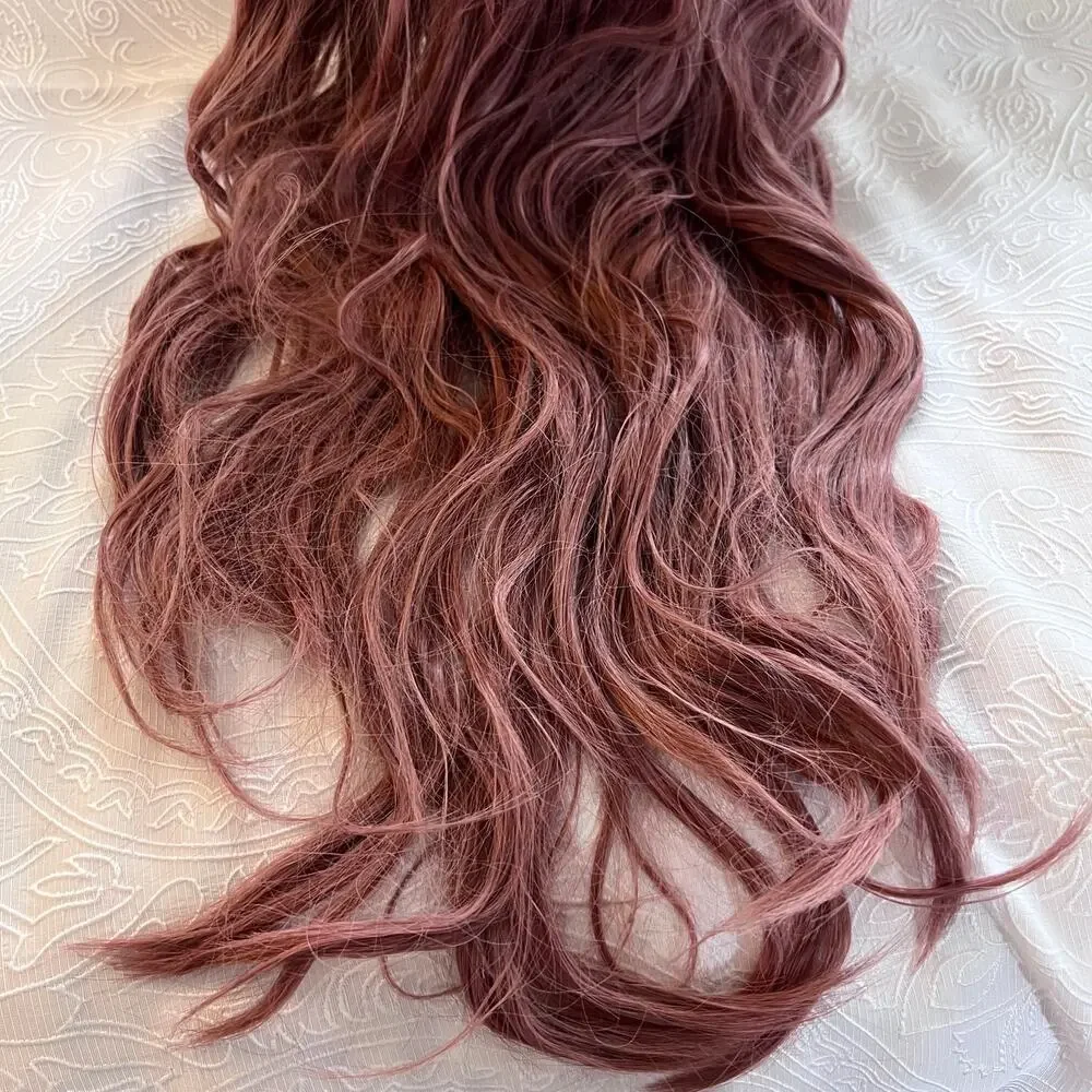 Long Wavy Rose Pink Dark Roots Ombre Balayage Everyday Cosplay Wig Trimmed bangs